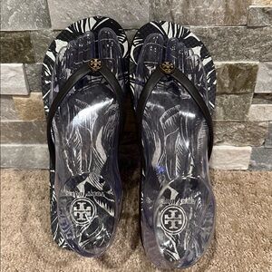 Tory Burch Brown and White Patterned Sandals